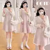 Conjunto de Roupa de Maternidade Outono Inverno Novo Estilo Coreano Francês Vestido de Maternidade de Lã de Comprimento Médio Conjunto Plus Size