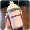 Nueva Celebridad de Internet de Alto Valor Niña de Dibujos Animados Taza de Agua de Gran Capacidad Taza Linda con Popote Estudiante Ins Portátil Vaso de Vidrio