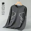 Camiseta de manga comprida para outono, segunda pele plus size, masculina, gola redonda, top simples e folgado, estilo coreano, camiseta estampada da moda