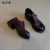 Zapatos Mocasines de Cuero Genuino Hebilla Vintage Slip-on Tacón Grueso Zapatos Individuales para Mujer 2026 Otoño/Invierno Nuevo Estilo Británico Zapatos Pequeños de Cuero