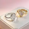 Anillo Ovalado de Zirconia Estilo Coreano, Diseño de Nicho con Acabado de Alta Gama, Mismo Estilo que Blogueros Influencers de Internet, Anillo Abierto de un Solo Diamante para Dedo Índice al por Mayor