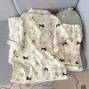 Pijama de Algodón Nublado para Mujer de Comercio Exterior Transfronterizo, Cárdigan de Manga Corta, Shorts de Dibujos Animados para Niñas, Se Puede Usar Afuera, Conjunto para Estar en Casa, Verano