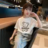 Camisetas de Algodón Puro de Manga Corta para Niños 2026 Verano Estilo Coreano Modernas Holgadas con Estampado de Dibujos Animados para Niños Pequeños y Medianos