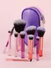 Set de 10 Mini Brochas de Maquillaje, Mango Corto de Cristal Portátil Kit Completo, Set de Brochas para Sombras y Rubor con Bolsa Cosmética, Directo de Fábrica