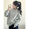 Moletom com Capuz Cor Sólida Vintage Simples para Mulheres, Outono e Inverno Casual Solto Versátil Peça Externa Ins