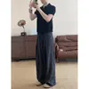 Calças Casuais Masculinas de Verão Pretas Estilo Americano, Plissadas, Retas, Largas, Calças Yamamoto