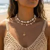 Collar de Perlas de Estilo Oceánico Transfronterizo de Verano, Cadena para Clavícula Estilo Vacaciones en la Playa, Collar Multicapa con Múltiples Colgantes de Estrella de Mar y Caracola