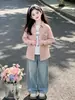 Conjunto de camisa a cuadros estilo coreano para niñas, nuevo atuendo casual holgado de dos piezas para primavera y otoño, ropa de otoño moderna y elegante para niños