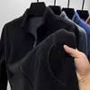 Cárdigan Sudadera Gruesa de Polar Doble Cara Resistente al Frío y Cálida para Hombre, Color Sólido, Cuello Alto, Chaqueta Gruesa, Chaqueta de Trabajo