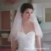 Velo Nuevo Sencillo Corto de Dos Capas con Borde Ligero Organza Doble Capa Corto Estilo Caliente Encaje Blanqueado Blanco Puro