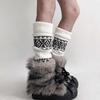Nuevos Calcetines de Isla Fell Otoño e Invierno Patrón Retro Tejidos de Lana Cubre Piernas Cálidos Engrosados de Tubo Medio Calcetines Apilados Versátiles