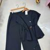 Nanyou Europeu e Americano Verão Casual Elegante Acessível Luxo High-End Terno com Cinto + Calça de Pernas Largas