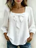 2026 Nova Moda Transfronteiriça de Verão Versátil Estilo Fresco e Doce Blusa Gola Quadrada Caimento Solto Camiseta Feminina