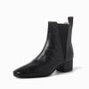 Botas Curtas Estilo Rua Retrô Francês de Couro de Ovelha Granulado Popular com Salto Grosso Bico Quadrado Pequeno Sapatos Pequenos de Couro Inverno 2025