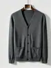 Comércio Exterior Atacado Cardigã de Malha Masculino Casual de Negócios Gola V Cor Sólida Suéter Masculino Simples Suéter de Primavera e Outono Roupas Masculinas