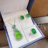 Juego de Calcedonia de Hielo Incrustada Plateado Colgante de Calcedonia Natural Aretes Pulsera Aretes Jade Juego de Regalo de Tres Piezas