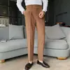 Calça Nápoles Masculina Calça de Nove Pontos Marrom Pequena Reta Caída Casual de Negócios Calça de Cintura Alta Masculina Slim Fit