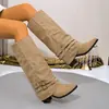 Botas Largas de Gamuza Color Café Estilo Maillard con Tacón Grueso para Mujer 2026 Otoño/Invierno Botas Caídas Adelgazantes Botas de Caballero de Longitud Media
