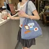 Nueva Bolsa de Lona de Cachorro Lindo Casual Gran Capacidad Bordado a Cuadros Ilustración Bolso de Hombro para Niña Bolso Tote para Viajes