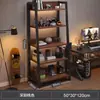Estante de armazenamento de chão, estante de livros multicamadas, armário de armazenamento ao lado da mesa do computador em sala de jogos, prateleira de exibição em forma de escada de arte em ferro