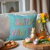 Funda de almohada de Pascua con borde cruzado, con letras de colores y estampado de lino, para decoración navideña, funda de cojín para sofá o casa.