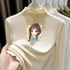 Camiseta Infantil de Manga Longa Outono/Inverno 2026 Novo Estilo Top Térmico de Lã Fleece para Meninas com Gola Meia-Alta e Acabamento de Babado