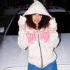 Sudadera con Capucha Holgada con Cremallera Completa para Hombre y Mujer con Estilo Urbano Y2K Americano, Letra Hip Hop, Estampado Espuma Fantasma