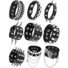 9 Peças de Venda Direta da Fábrica Exagerados Braceletes Masculinos de Couro Sintético, Joias de Pulseira Punk Europeias e Americanas Não Convencionais com Tachas e Rebites