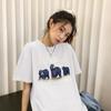 Camiseta de Manga Corta Estilo Coreano de Verano Wubixie para Mujer, Top Holgado de Longitud Media con Dibujos Animados para Estudiante, Ropa para Mujer al por Mayor