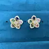 Corea del Sur Moda Pendientes de Lujo Ligero para Mujer Circonita Microincrustada Pendientes de Flor de Cerezo Coloridos Elegantes Pendientes de Flor Chanel Lote