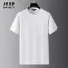 JEEP SPIRIT Camiseta de Manga Corta de Algodón Puro para Hombre Ropa de Verano Sudadera Cuello Redondo Bolsillo Superior Casual