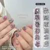 Rhinestones Mini Irregulares de 12 Compartimentos Transfronteiriços para Nail Art, Rhinestones Dourados de Cor Mista com Fundo Plano para Decorações de Unhas Atacado