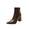 Sapatos Elegantes de Salto Alto Estilo Novo Outono e Inverno, Botas Curtas Bico Fino para Mulheres, Salto Bloco, Botas de Cano Curto com Zíper da Moda