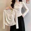 Suéter de tricô assimétrico slim fit estilo coreano, novo design para primavera e outono com estampa de rosas, top básico jovem e estiloso