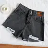 Shorts Jeans com Duas Botões e Etiqueta para Mulheres, Cintura Alta, Novo Estilo, Solto, Rasgado, de Perna Larga, Fino, Corte A, Hot Pants Ultra-Curtos Sexy Quentes para o Verão