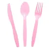 Conjunto de Talheres Descartáveis em Estoque, Design Triangular, Plástico PP, Rosa, Estilo Liso, Espessado, Suprimentos para Festa de Aniversário