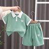 Traje de Verano de Manga Corta para Niños Ropa de Verano para Bebés Nuevo Estilo Bebés Niños Ropa Delgada Camisa Polo Conjunto de Dos Piezas Moderno