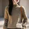 2025 Nuevo Otoño e Invierno Lana Pura Tejido de Punto Grueso de Siete Agujas Cuello Alto Medio Manga Larga Nudo Corte Hueco Camiseta Interior para Mujer