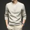 Camiseta de Manga Larga Otoño 2026 para Hombre, Cuello Redondo, Botones, Color Sólido, Sudadera Casual para Jóvenes y Adultos, Top Ligeramente Holgado