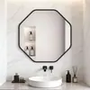 Espejo de baño octagonal de aleación de aluminio, montado en la pared, autoadhesivo, no requiere perforación, adecuado para tocador de baño, espejo de vidrio de alta definición