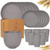 Juego de 32 Piezas de Platos, Tazones, Vasos y Platos de Paja de Trigo para Amazon Transfronterizo, Vasos de Agua de Plástico PP, Vajilla para el Hogar, Fabricante de Regalos