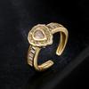 Aogu Suministro Transfronterizo Anillo Abierto Geométrico Retro con Forma de Gota de Agua para Mujer Cobre Chapado en Oro de 18K Joyería de Circonias Nuevo