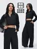 Conjunto Deportivo Casual para Mujer, Holgado, Pantalones Deportivos de Pierna Ancha Adelgazantes, Chaqueta Corta con Cremallera de Manga Larga, Conjunto de Dos Piezas