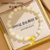 Pulseira de Nó de Bambu de Ouro Puro 999 com Jade Hetian para Mulheres, Pulseira de Contas da Sorte, Presente de Dia dos Namorados, Atacado