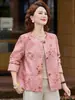 Nuevo Estilo Ropa de Madre Principios de Otoño Nuevo Estilo Chino Chaqueta para Mujeres de Mediana Edad Top Estampado Temperamento Holgado Delgado Cárdigan Corto