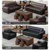 Sofá de Oficina de Cuero Genuino Combinación de Mesa de Centro Recepción de Negocios Recepción de Jefe Chino Mesa de Centro para el Té Tres Plazas Simple y Moderno