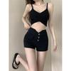 Diseño Primavera y Verano cintura alta elástico ajustado básico Mezclilla shorts mujer estilo chica hot ins elegante que cubre carne pantalones cortos calientes moda
