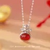Colar Original Qianjia S999 Prata Pura Saco da Sorte Pônei Ano do Zodíaco Pulseira de Temperamento Brincos de Ágata Vermelha Hong Jewelry