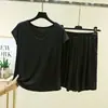 Nuevo Conjunto de Hogar ECO-Seda de Verano para Mujer, Cuello en V Manga Corta Color Sólido Pantalones Cortos Cómodos Conjunto de Dos Piezas, Se Puede Usar Afuera