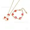 Conjunto de Pulseira, Colar e Brincos de Aço Titânio Popular Transfronteiriço 13mm Trevo de Cinco Folhas, Joias de Trevo de Quatro Folhas 18K Atacado